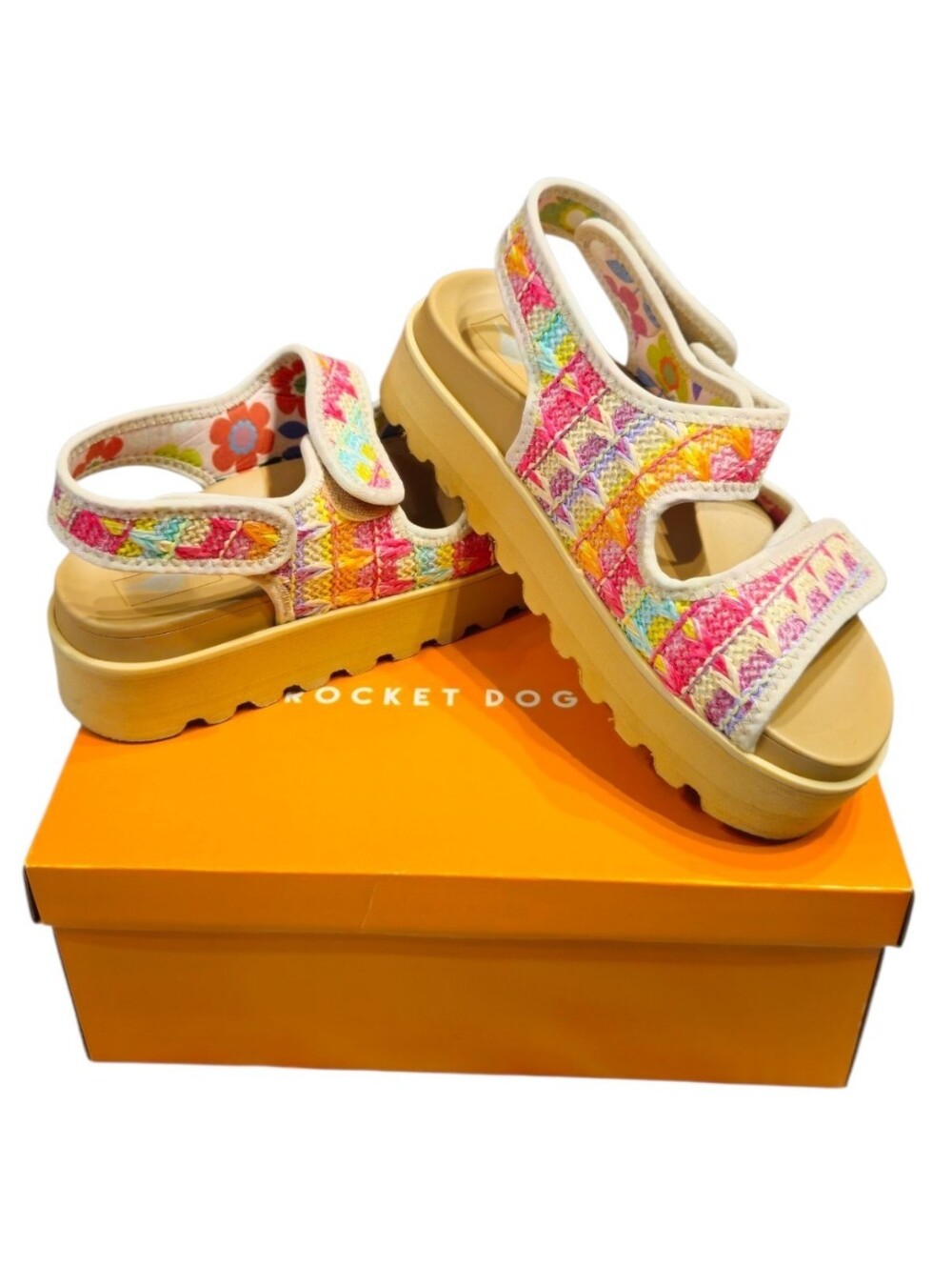 🐕Rocket Dog Raffia Balmyre Platform Sandals Pink Multi Balmy Rosie - EUC